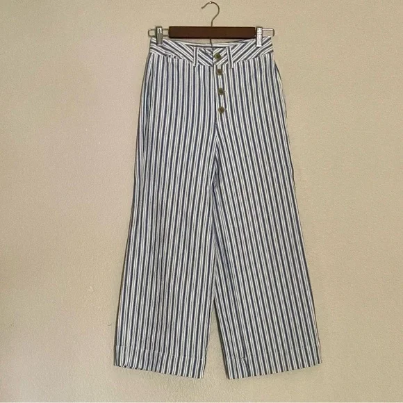 Madewell Emmett Wide-Leg High Waist Pant, White with Blue Stripe Size 25 - Picture 2 of 10